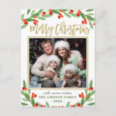 Carte Postale Holly Berry Branch PHOTO Noël Salutation (Devant)