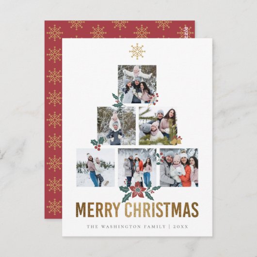 Carte Postale Holly Branches Joyeux Noël 6 Photo Collage (Devant / Derrière)
