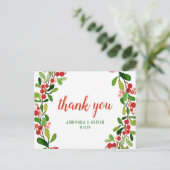 Carte Postale Holly Feuilles Berry Noël | MERCI MARIAGE (Debout devant)