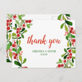 Carte Postale Holly Feuilles Berry Noël | MERCI MARIAGE (Devant / Derrière)