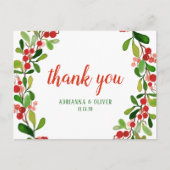 Carte Postale Holly Feuilles Berry Noël | MERCI MARIAGE (Devant)