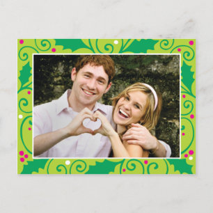 Carte postale Holly Holiday Green & Pink Photo
