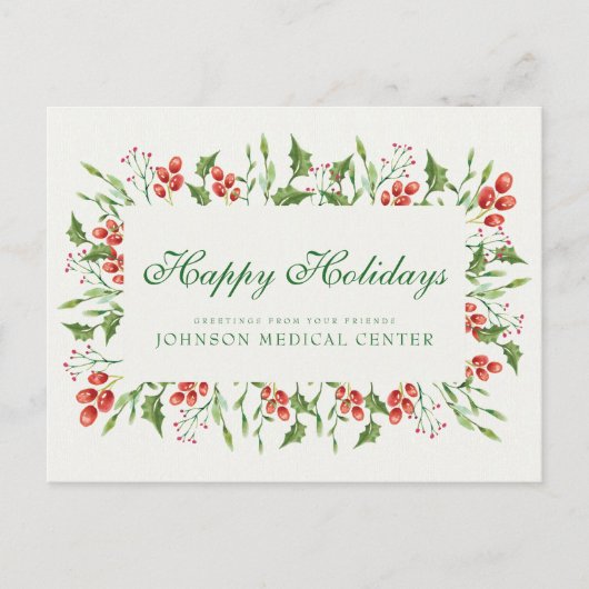 Carte Postale Holly Pine & Berry| Salutations Médicales (Devant)