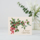 Carte Postale Holly Winterberry Ruban Rouge (Debout devant)