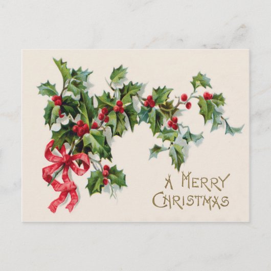 Carte Postale Holly Winterberry Ruban Rouge (Devant)
