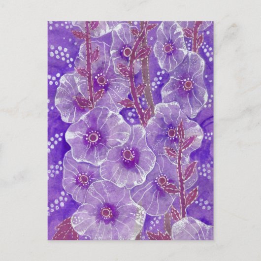 Carte Postale Hollyhock Malva Malva Purge Violet Fleur Florale (Devant)
