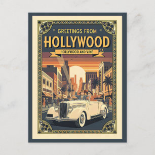 Carte Postale Hollywood et Vine Vue des années 1940 Style Vintag