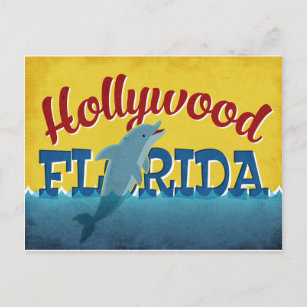 Carte Postale Hollywood Floride Dolphin Vintage voyage rétro
