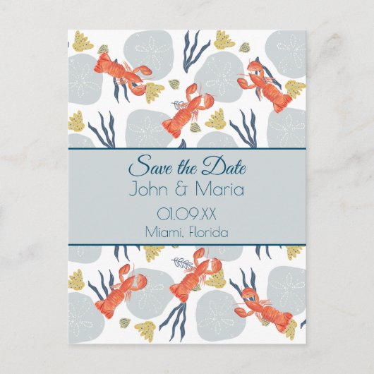 Carte Postale Homard Crustacean Beach Sable Dollars Botanique (Devant)