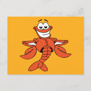 Carte Postale HOMARD DE DESSIN ANIMÉ ORANGE DRÔLE souriant heure