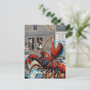 Carte Postale Homard du Maine Brisant un Cube de Glace