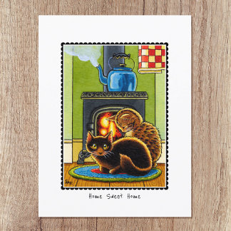 Carte Postale 'Home Sweet Home' Déménagement Maison Chat Personn
