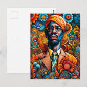 Carte Postale Homme Afro-Américain Abstrait Psychedelica (Devant / Derrière)