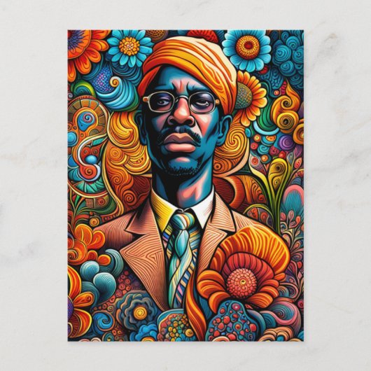 Carte Postale Homme Afro-Américain Abstrait Psychedelica (Devant)