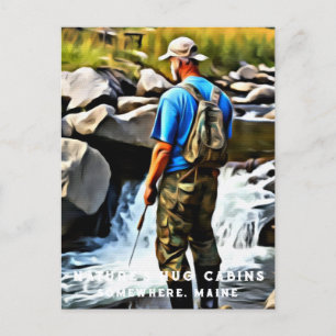 Carte Postale *~* Homme Cabine Sun Fishing Stream Maine AP49