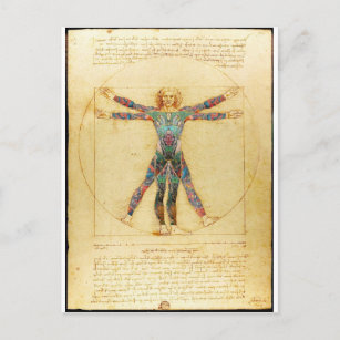 Carte Postale Homme de Vitruve de da Vinci avec tatouages