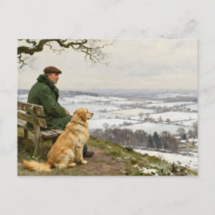 Carte Postale Homme et chien profitant d'un paysage de campagne