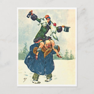 Carte Postale Homme et femme célébrant la nouvelle année, drôle