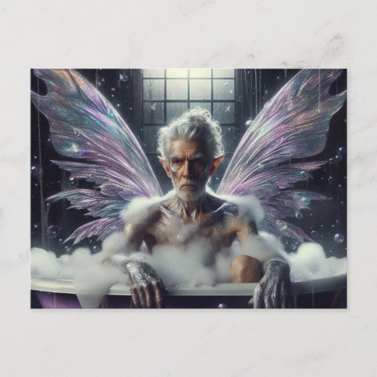 Carte Postale Homme fée âgé aux cheveux gris dans la baignoire v (Devant)