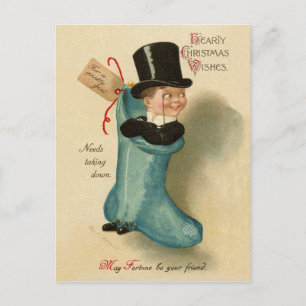 Carte Postale Homme garçon dans la grande chaussette bleue de No