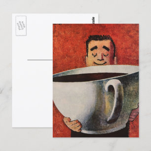 Carte Postale Homme heureux vintage buvant une tasse géante de c