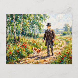 Carte Postale Homme marchant sur un chemin de champ avec un Cava