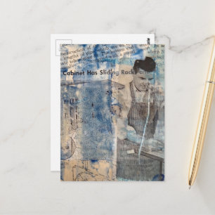 Carte Postale Homme rétro de menuiserie collage de médias mixtes