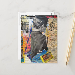Carte Postale Homme rétro travaillant sur des diagrammes Collage