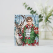 Carte Postale Homme séduisant et un renne (Debout devant)