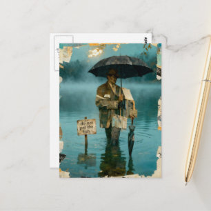 Carte Postale Homme surréaliste avec parapluies Ne caressez pas
