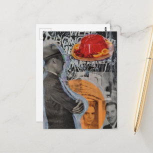 Carte Postale Homme vintage avec collage de dessert flottant
