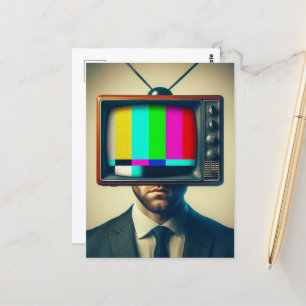 Carte Postale Homme vintage Avec la télé sur sa tête