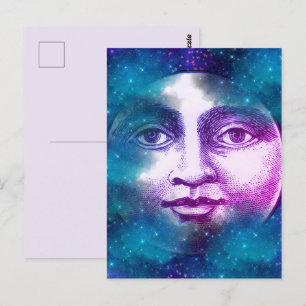 Carte Postale Homme vintage dans la pleine lune visage étoile nu