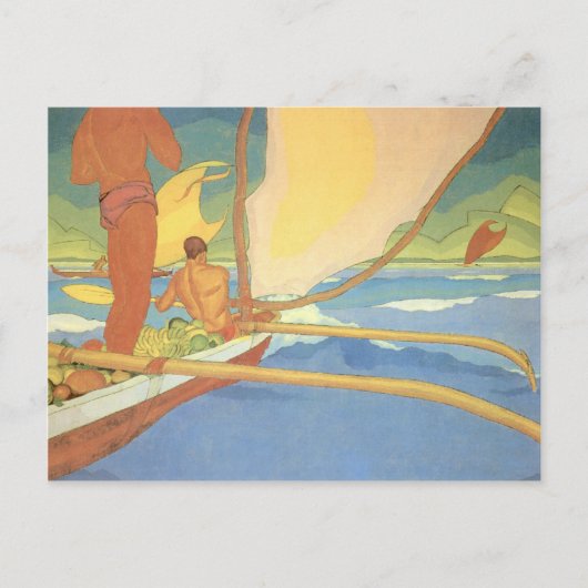 Carte Postale "Hommes dans un canoë de tangon dirigé pour Shore (Devant)