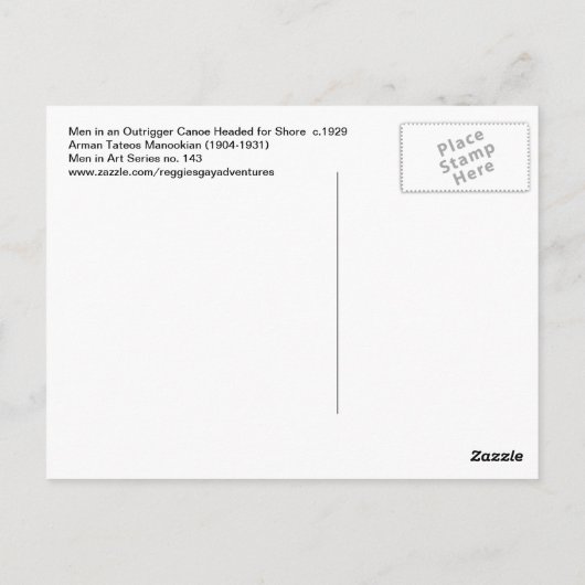 Carte Postale Hommes en canot à Outrigger par Arman Manookian (Dos)