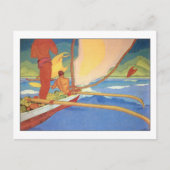 Carte Postale Hommes en canot à Outrigger par Arman Manookian (Devant)