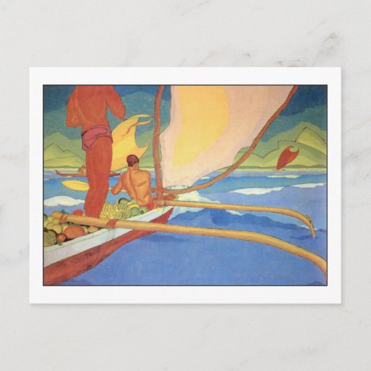 Carte Postale Hommes en canot à Outrigger par Arman Manookian (Devant)