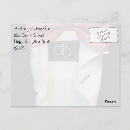 Carte Postale Hommes gays Mariage Merci (Dos)