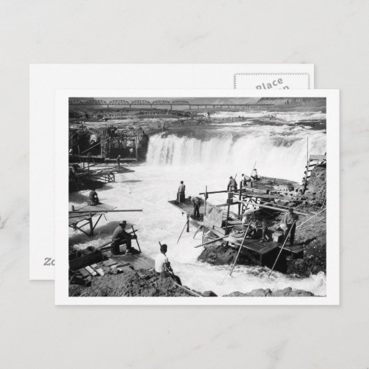 Carte Postale Hommes pêchant à Celilo Falls Photographie (Devant / Derrière)