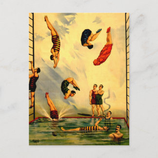 Carte Postale Hommes plongeant dans la piscine Vintage 1898 Post
