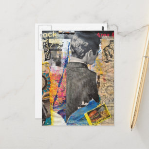 Carte Postale Hommes rétro travaillant Collage en techniques mix