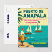 Carte Postale Honduras Puerto AMAPALA Retro poster (Devant / Derrière)