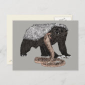 Carte Postale Honey Badger versets illustration de serpent (Devant / Derrière)