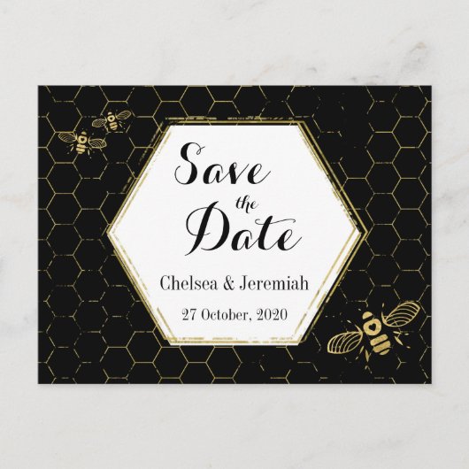 Carte Postale Honey Bee Black Gold Save the Date Postcard (Devant)