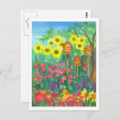Carte Postale Honey Bee Skep Sunflowers (Devant / Derrière)