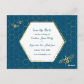 Carte Postale Honey Bee Turquoise Gold Photo Enregistrer la date (Dos)