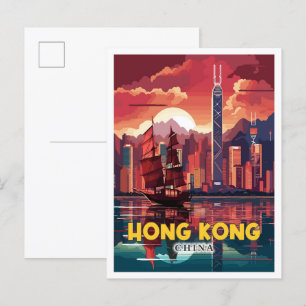 Carte Postale Hong Kong Chine illustration de voyage vintage
