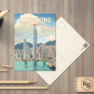 Carte Postale Hong Kong Chine Voyage Art Vintage