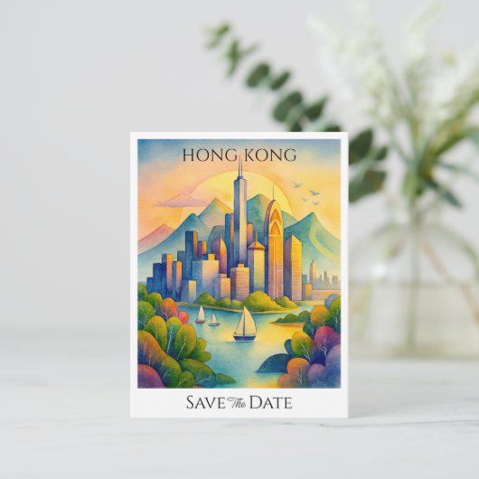 Carte Postale Hong Kong personnalisé Enregistrer la date (Debout devant)