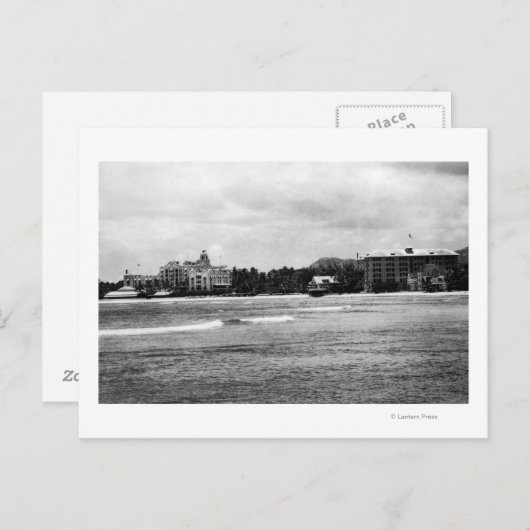 Carte Postale Honolulu, HA - Vue de Moana & Royal Hawaiian (Devant / Derrière)